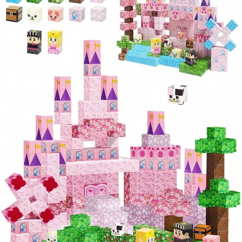 Pink Princess Castle Magnetic Tiles 150p brinquedo infantil