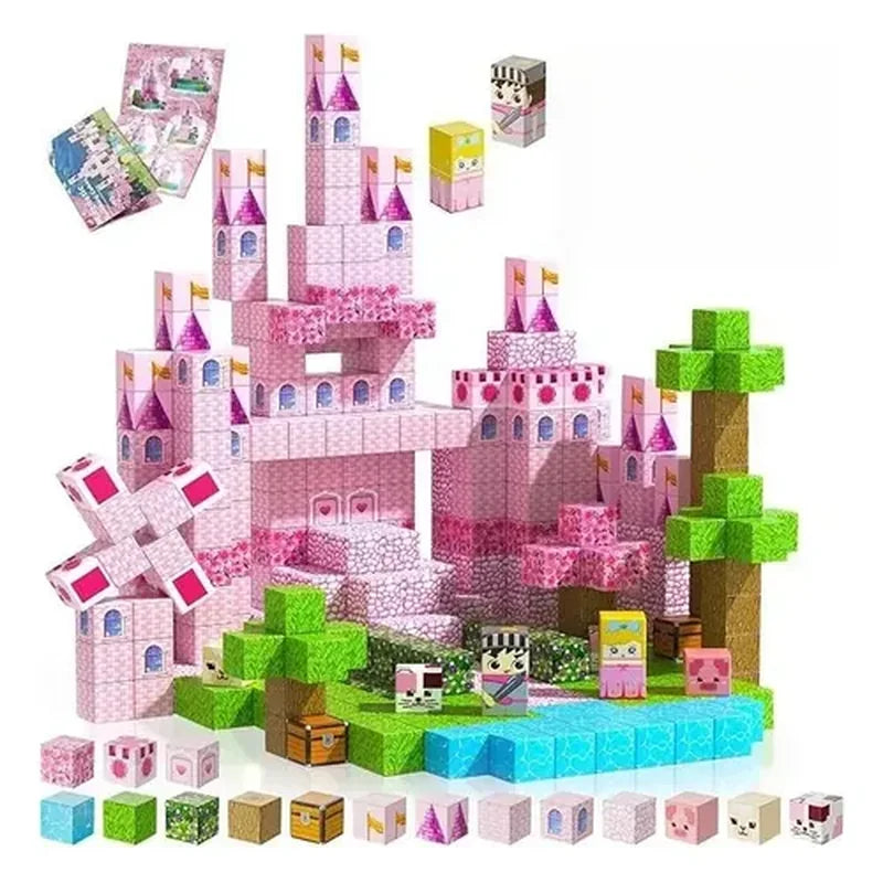Pink Princess Castle Magnetic Tiles 150p brinquedo infantil