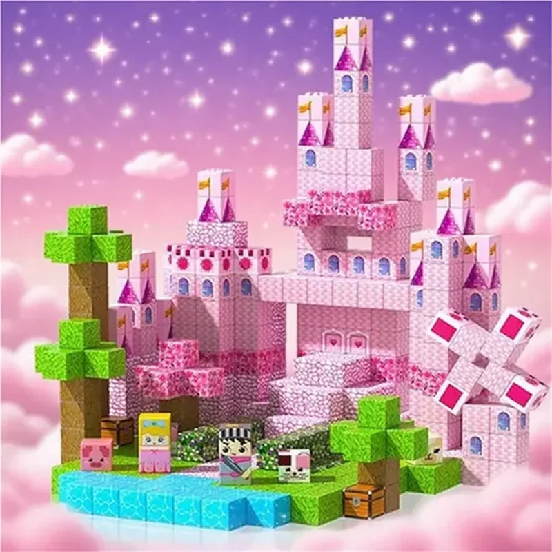Pink Princess Castle Magnetic Tiles 150p brinquedo infantil