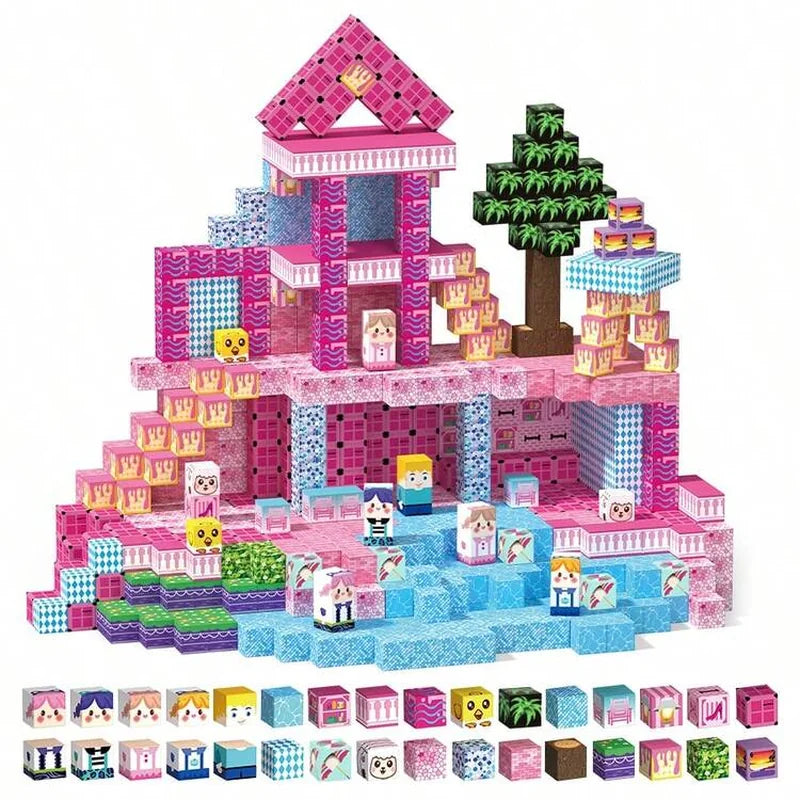 Pink Princess Castle Magnetic Tiles 150p brinquedo infantil