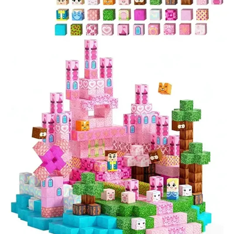 Pink Princess Castle Magnetic Tiles 150p brinquedo infantil